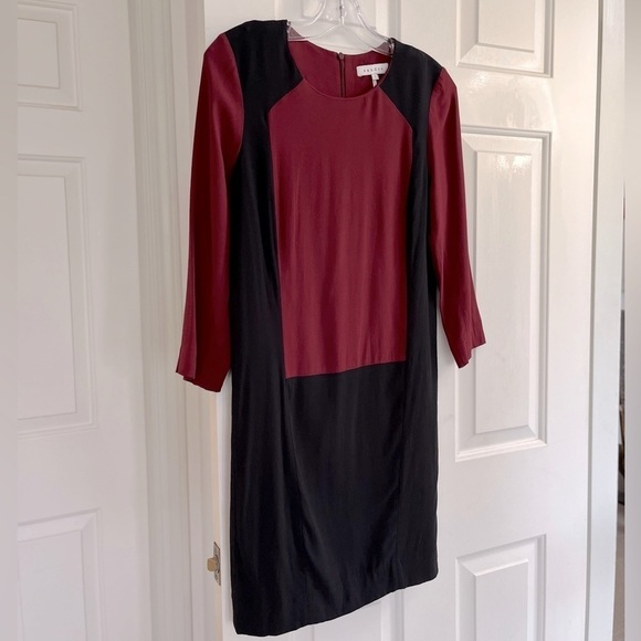 SANDRO Paris Burgundy Black Colour Block Long Sleeve Shift Dress Size 1 - Picture 6 of 15